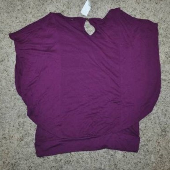 Womens Winged Sleeve Top Jennifer Lopez XS Purple Keyhole Neck Jersey Stretch - Picture 2 of 6